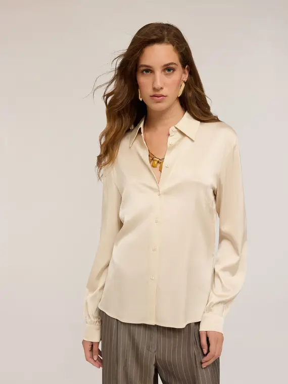 Camicia satin Donna, Beige