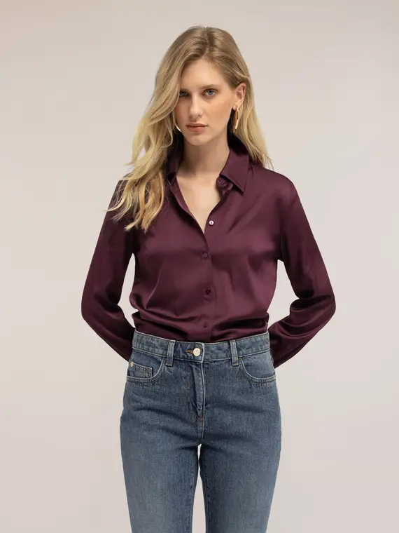 Camicia satin Donna, Bordeaux