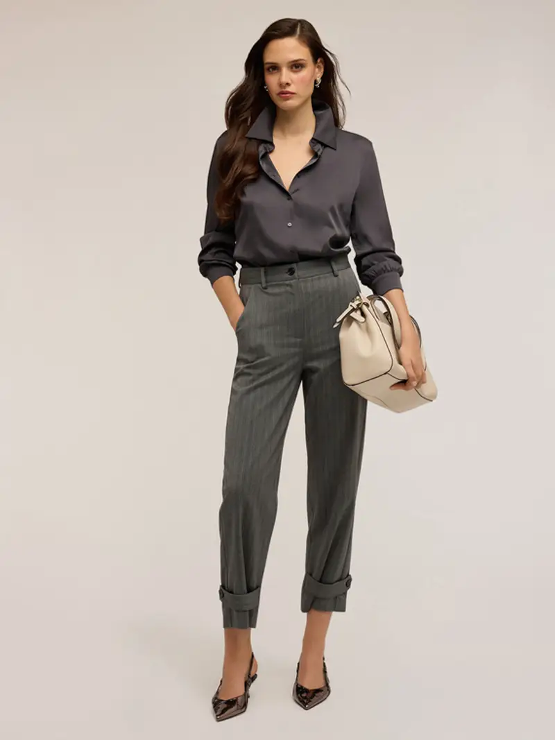 Camicia satin Donna, Grigio