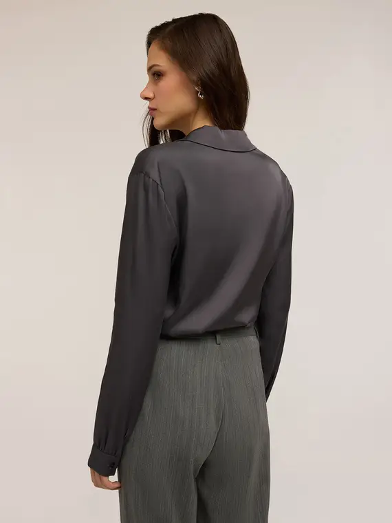 Camicia satin Donna, Grigio miniatura 2