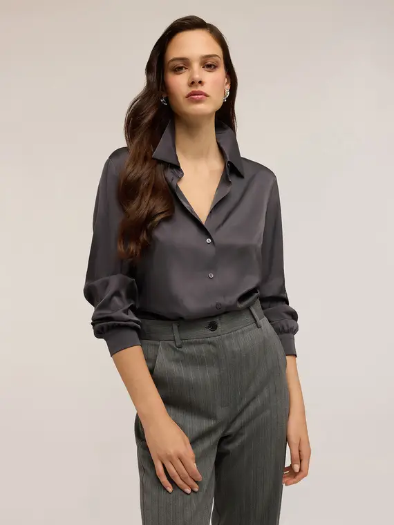 Camicia satin Donna, Grigio miniatura 3