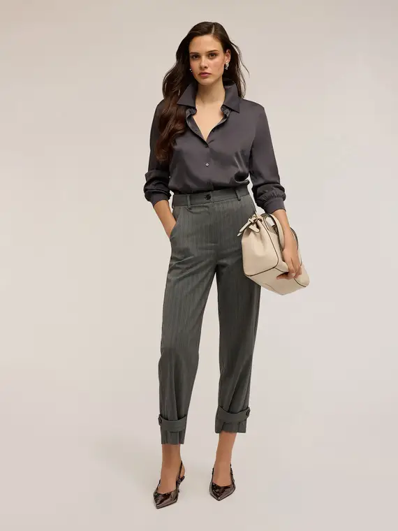 Camicia satin Donna, Grigio