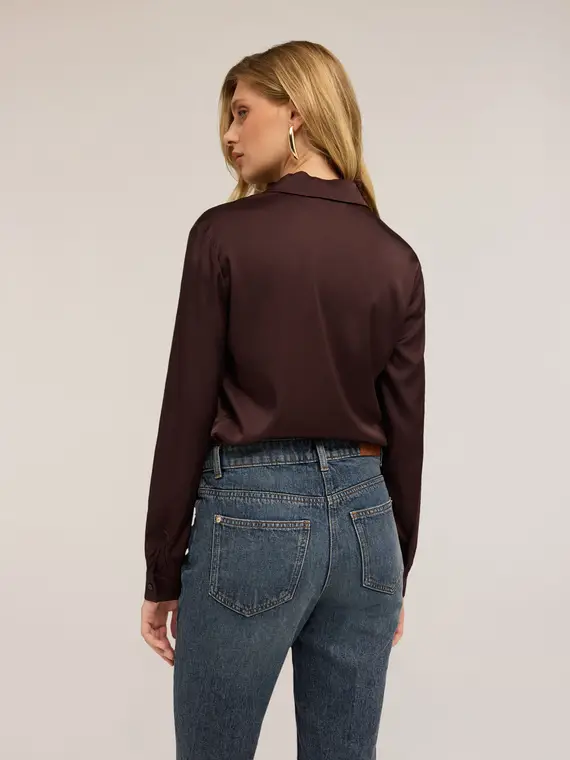 Camicia satin Donna, Marrone miniatura 2