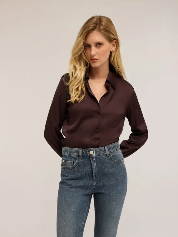Camicia satin Donna, Marrone