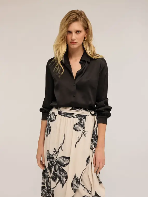 Camicia satin Donna, Nero