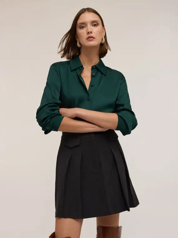 Camicia satin Donna, Verde miniatura 3