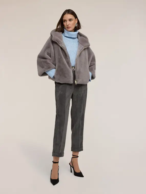 Cappa con cappuccio effetto peluche Donna, Grigio miniatura 3