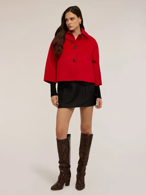 Cappa corta in panno misto lana Donna, Rosso miniatura 3