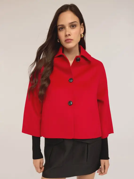 Cappa corta in panno misto lana Donna, Rosso