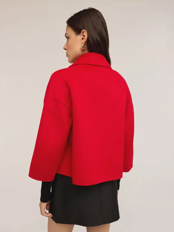 Cappa corta in panno misto lana Donna, Rosso miniatura 2