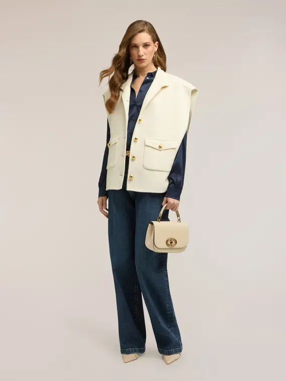 Cappa smanicata misto lana Donna, Beige