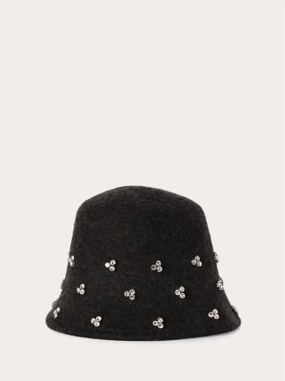 Cappello cloche in lana con cristalli Donna, Grigio miniatura 2