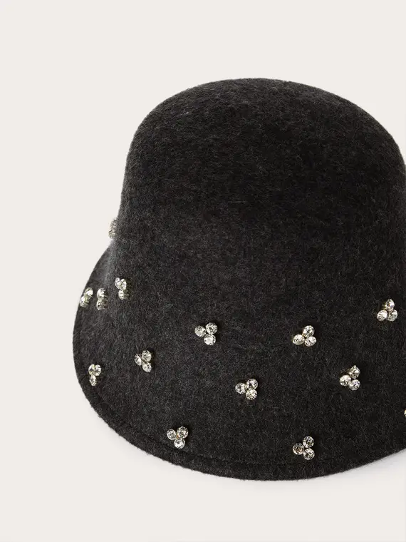 Cappello cloche in lana con cristalli Donna, Grigio miniatura 3