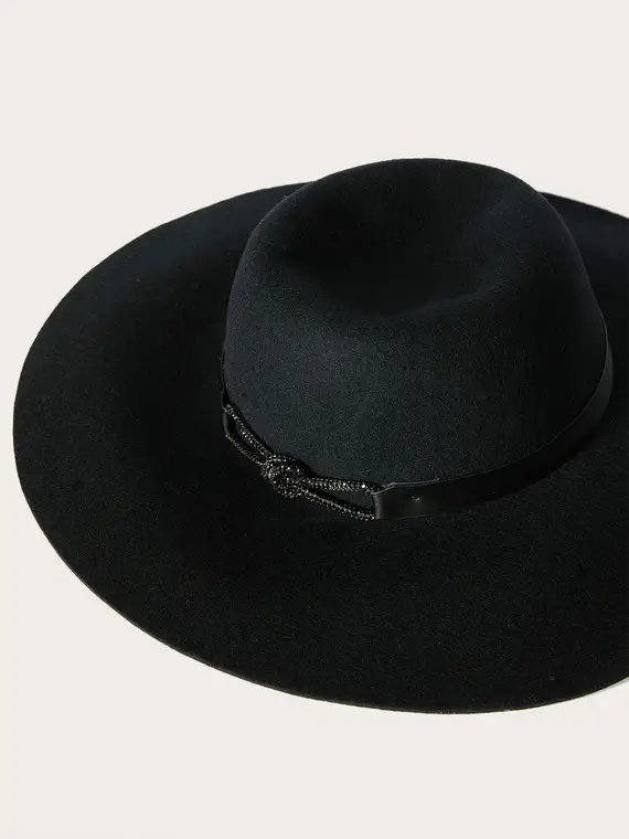 Cappello con fiocco gioiello in lana cotta Donna, Nero miniatura 2