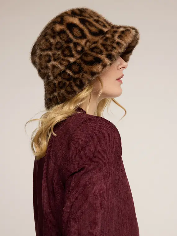 Cappello effetto teddy fantasia animalier Donna, Marrone