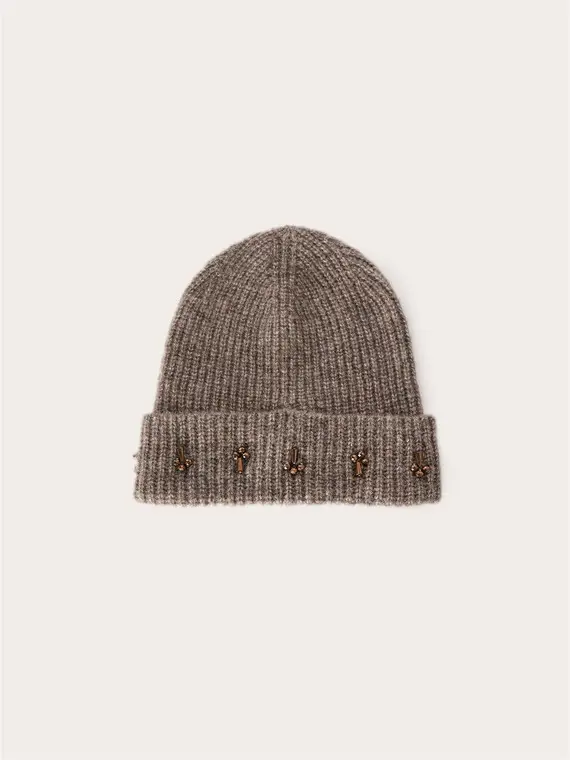 Cappello in maglia con pietre applicate Donna, Marrone miniatura 2