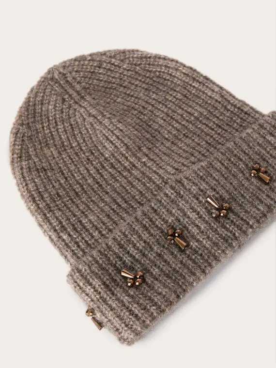 Cappello in maglia con pietre applicate Donna, Marrone miniatura 3