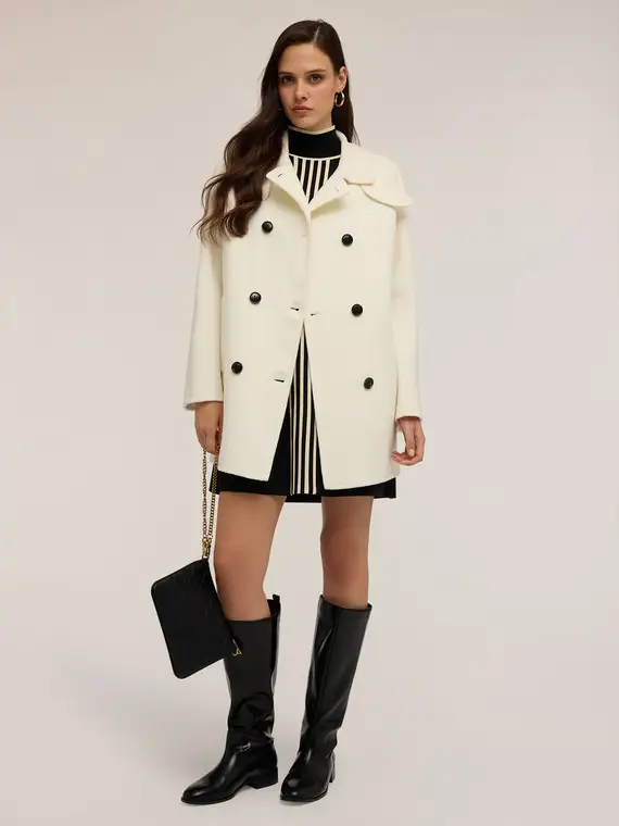 Cappotto a kimono in panno misto lana Donna, Bianco miniatura 3