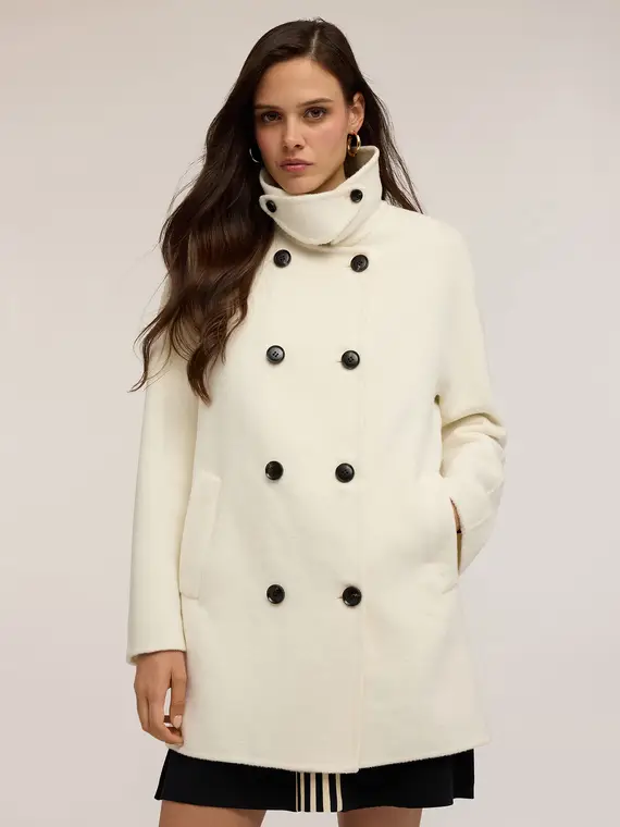 Cappotto a kimono in panno misto lana Donna, Bianco