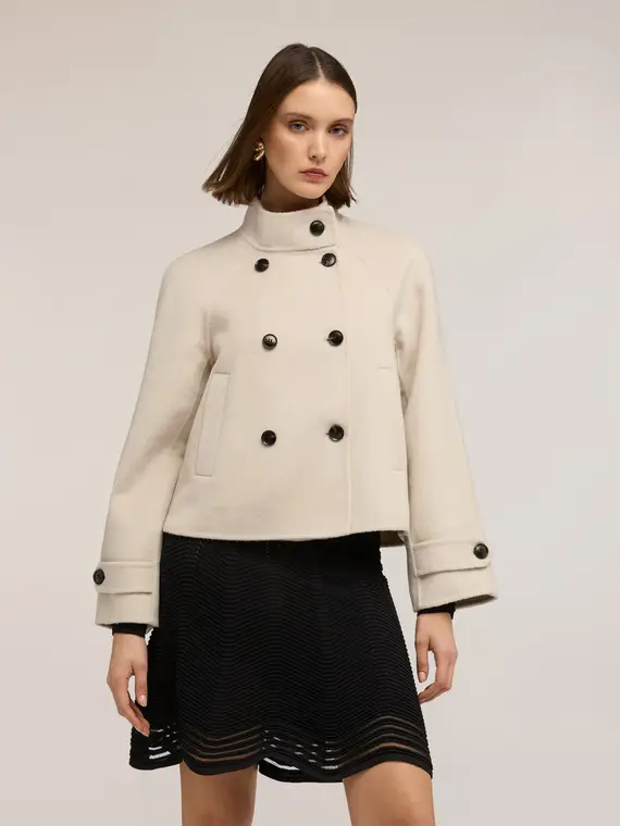 Cappotto caban in double misto lana Donna, Bianco
