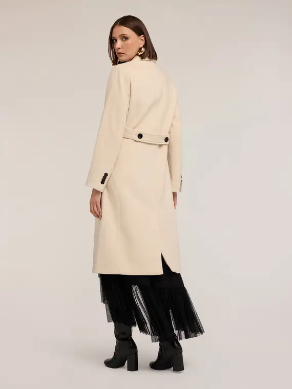 Cappotto doppiopetto in drap misto lana Donna, Beige miniatura 2