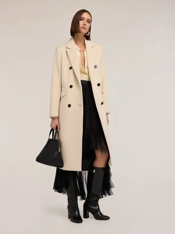 Cappotto doppiopetto in drap misto lana Donna, Beige