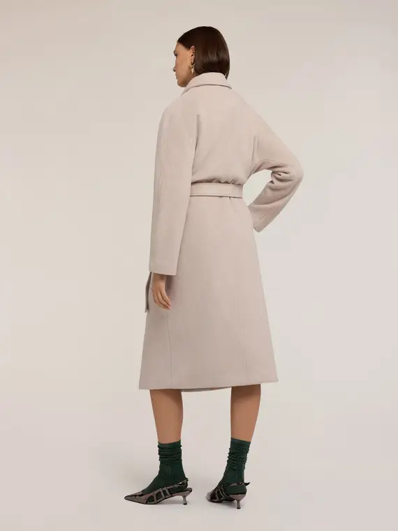 Cappotto doppiopetto in drap misto lana Donna, Bianco miniatura 2