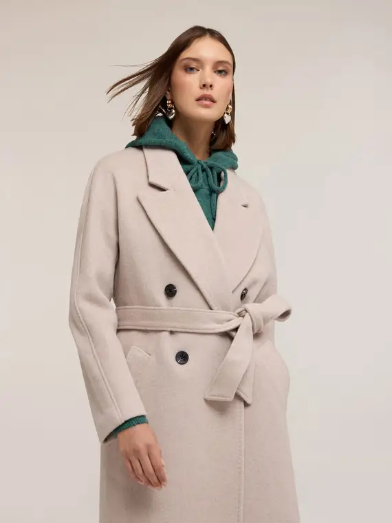 Cappotto doppiopetto in drap misto lana Donna, Bianco miniatura 3