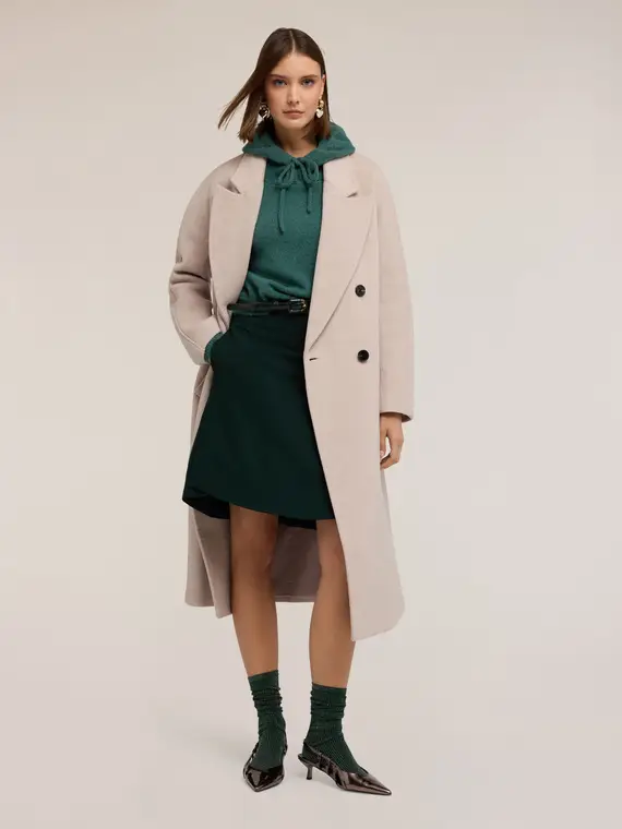 Cappotto doppiopetto in drap misto lana Donna, Bianco