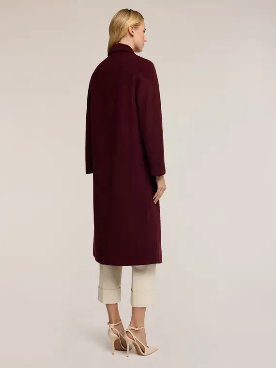 Cappotto doppiopetto in drap misto lana Donna, Bordeaux miniatura 2
