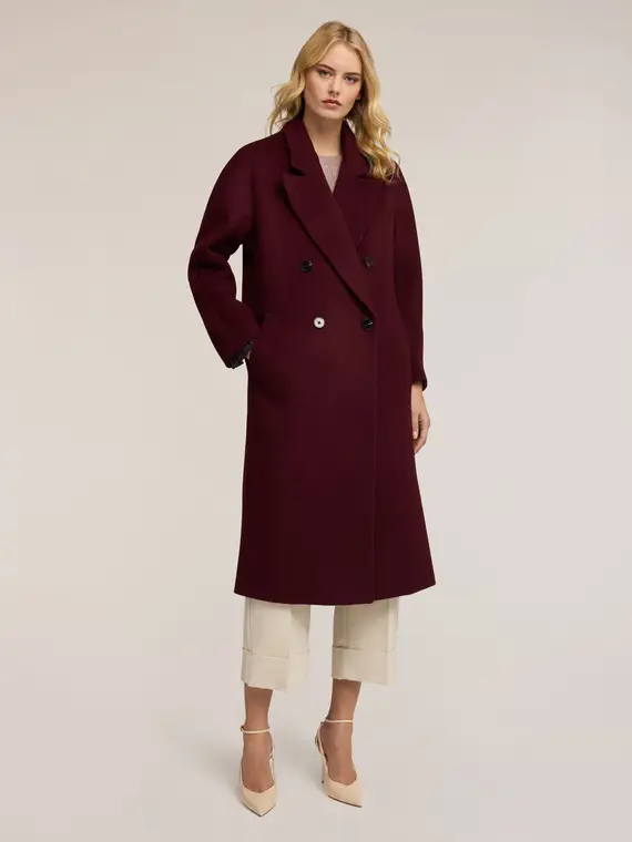 Cappotto doppiopetto in drap misto lana Donna, Bordeaux miniatura 3