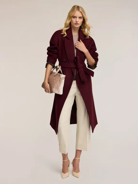 Cappotto doppiopetto in drap misto lana Donna, Bordeaux