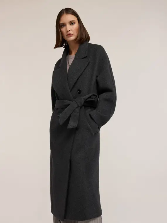 Cappotto doppiopetto in drap misto lana Donna, Grigio miniatura 3