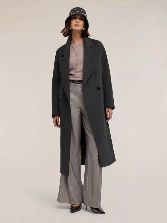 Cappotto doppiopetto in drap misto lana Donna, Grigio
