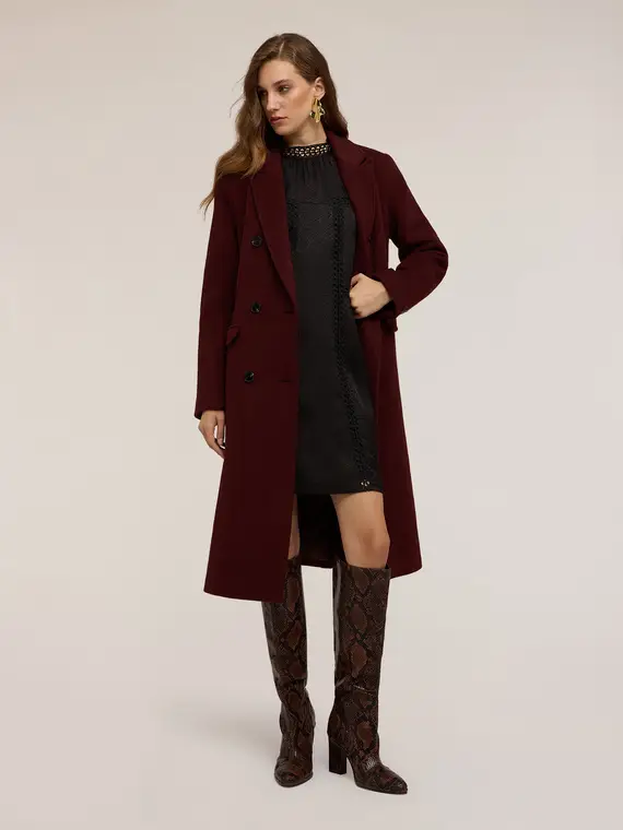 Cappotto doppiopetto in drap misto lana Donna, Marrone miniatura 3