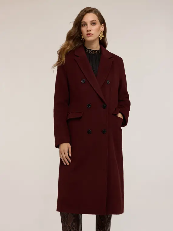 Cappotto doppiopetto in drap misto lana Donna, Marrone