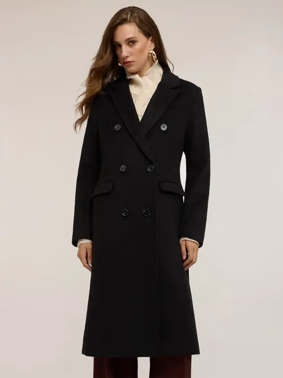 Cappotto doppiopetto in drap misto lana Donna, Nero