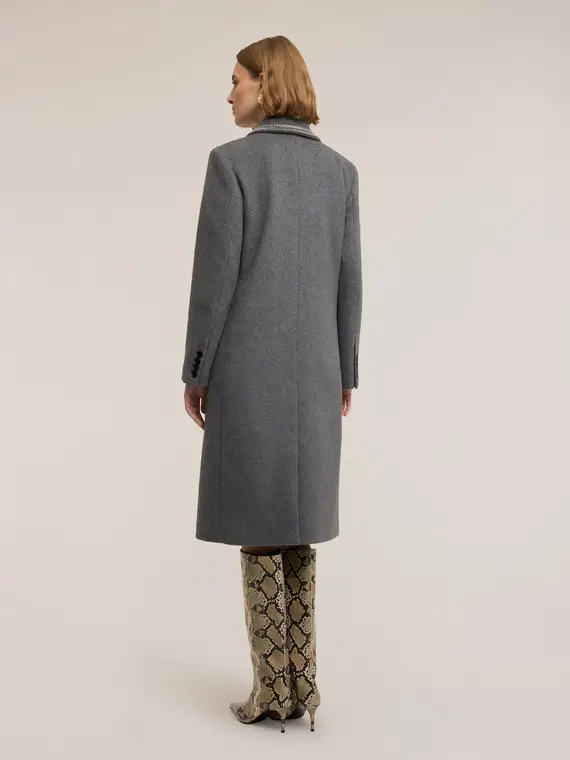 Cappotto doppiopetto in misto lana con decorazioni Donna, Grigio miniatura 2