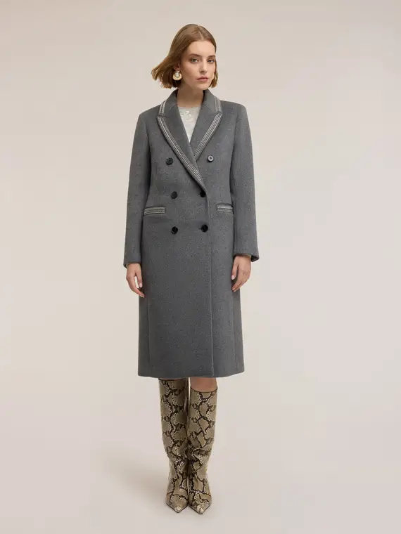 Cappotto doppiopetto in misto lana con decorazioni Donna, Grigio miniatura 3