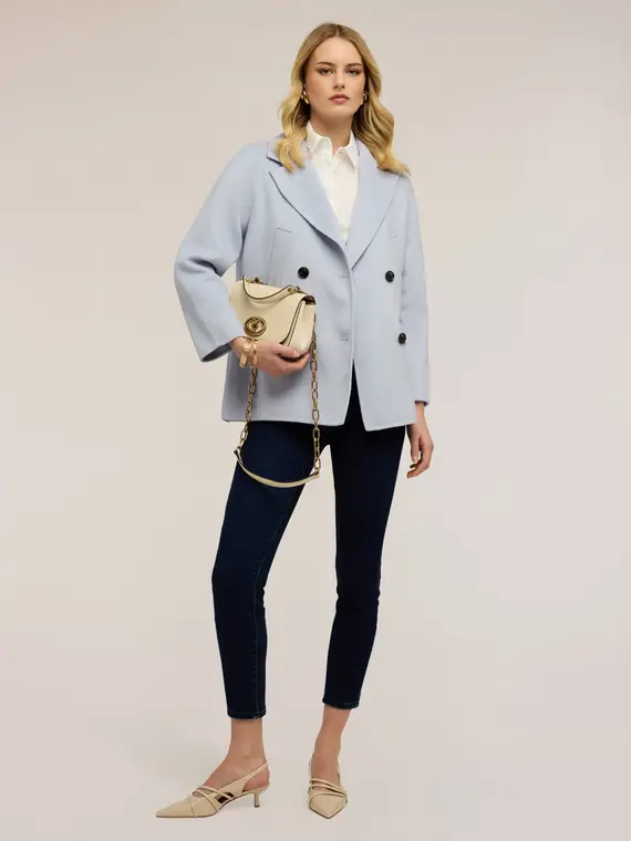 Cappotto doppiopetto in misto lana double Donna, Azzurro miniatura 3