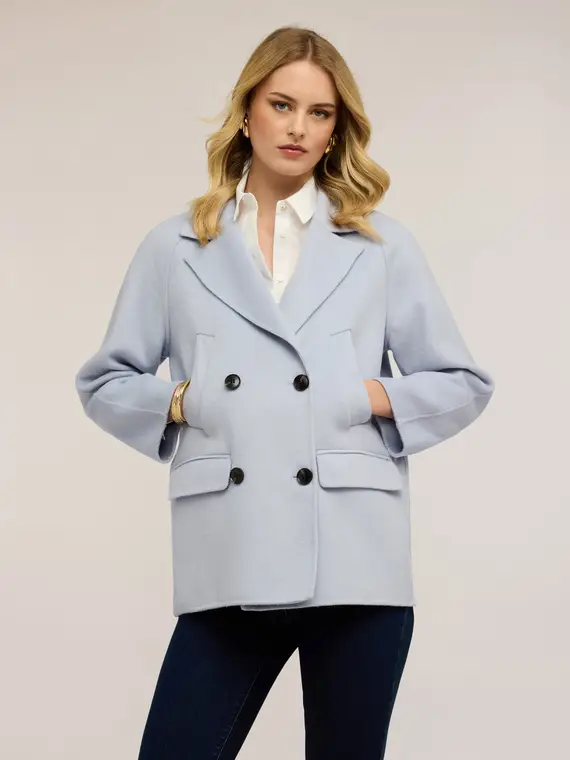 Cappotto doppiopetto in misto lana double Donna, Azzurro