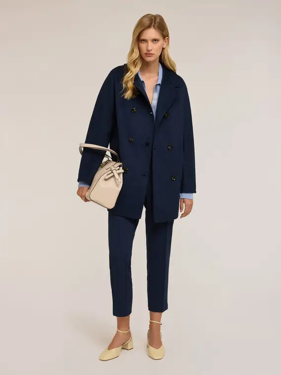 Cappotto doppiopetto in panno misto lana Donna, Blu