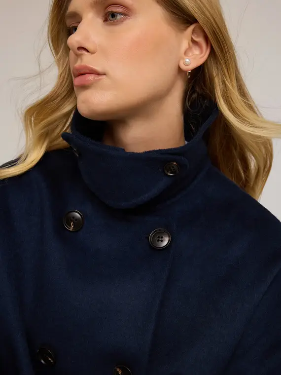 Cappotto doppiopetto in panno misto lana Donna, Blu miniatura 3