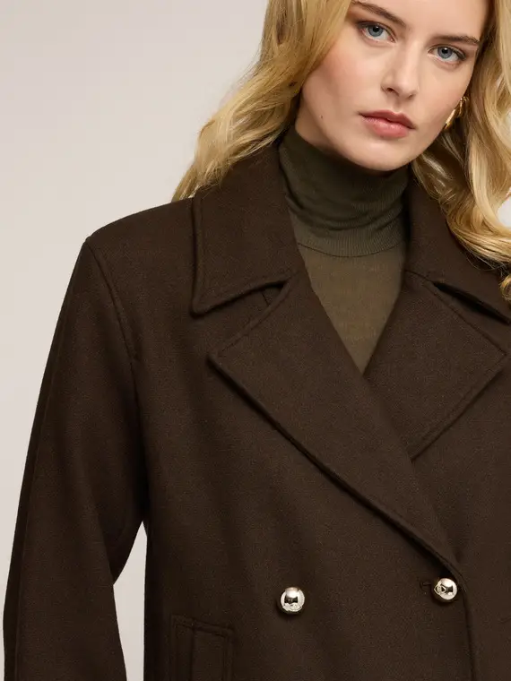 Cappotto doppiopetto in panno misto lana Donna, Marrone miniatura 3