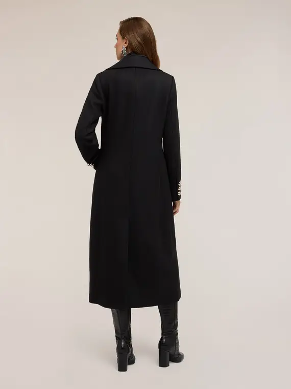 Cappotto doppiopetto in panno misto lana Donna, Nero miniatura 2