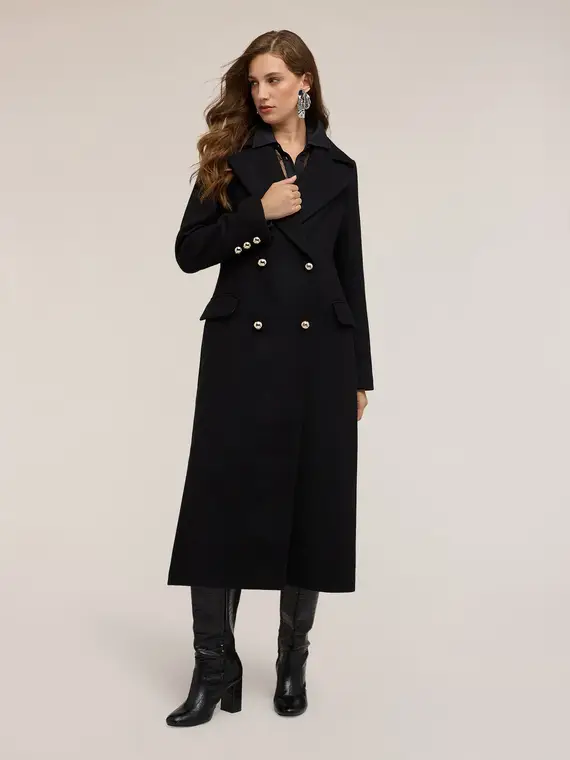 Cappotto doppiopetto in panno misto lana Donna, Nero