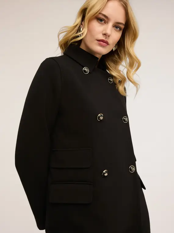 Cappotto doppiopetto in poliviscosa Donna, Nero miniatura 2