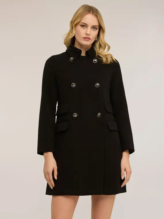 Cappotto doppiopetto in poliviscosa Donna, Nero
