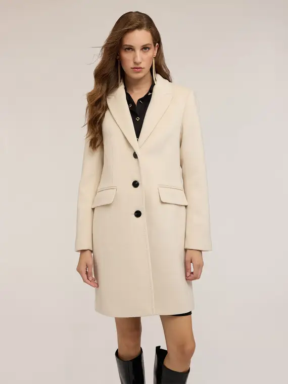 Cappotto in misto lana ammagliato Donna, Bianco miniatura 3