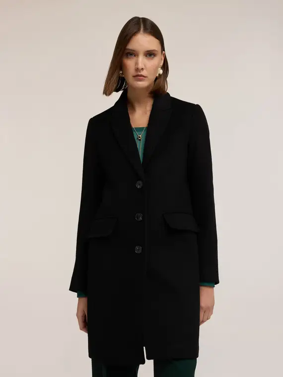 Cappotto in misto lana ammagliato Donna, Nero miniatura 3
